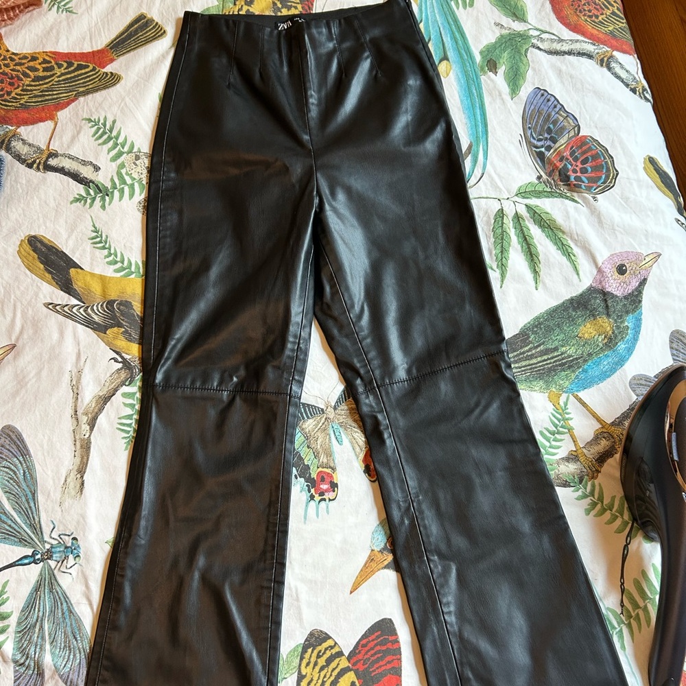 Zara Black Leather Look Trousers